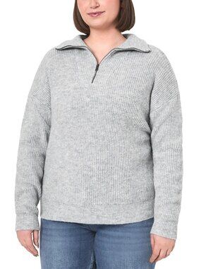 Modern Ambition Women's Quarter Zip Sweater, Grey, XXL